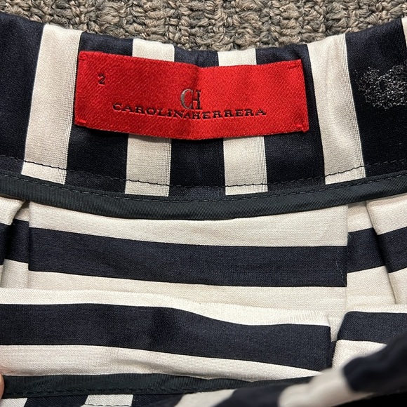 CH Herrera navy and cream silk tailor striped skirt. - Picture 3 of 5